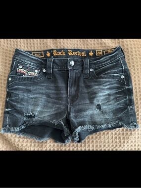 Rock Revival Washed Black Frayed Denim Cutoff Shorts